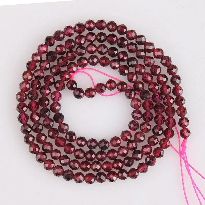 Natural Stone Faceted Cut Precious Shining Garnet Small Round Beads 2/3/4/5MM Diy Bracelet Necklace Earring For Jewelry Making