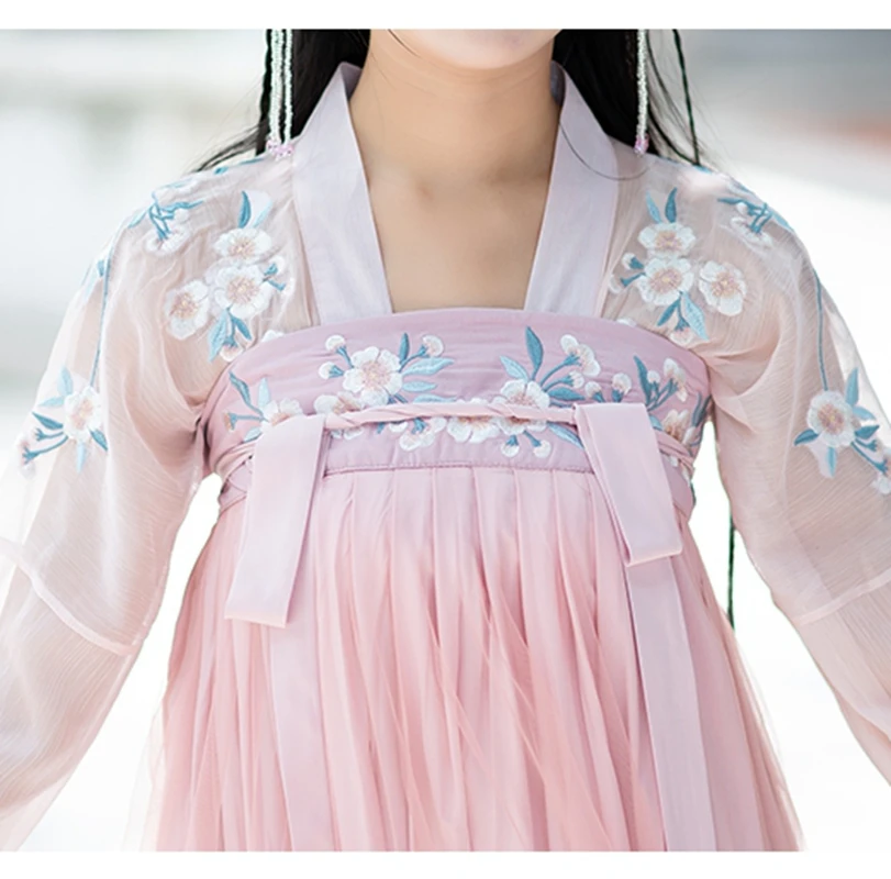 summer traditional Hanfu women flower embroidery chest-length skirt daily super fairy Chinese style clothing Wei Jin hanfu dress