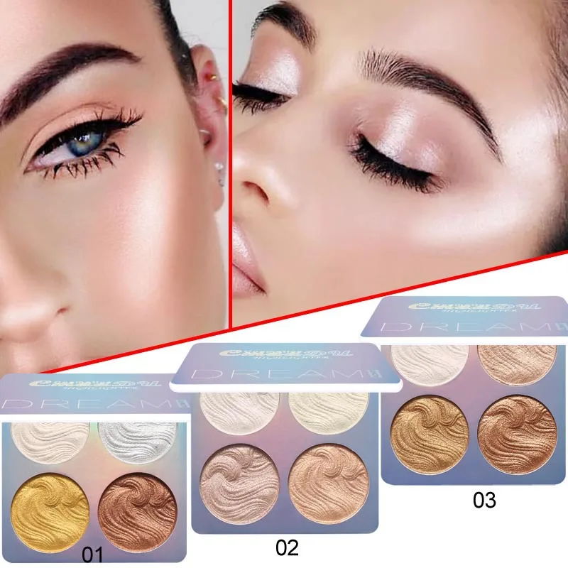 Palette de maquillage pour le visage, 4 couleurs, éclaircissant, contour brillant, liquide, surligneur, poudre, bronzant, scintillant pour le corps