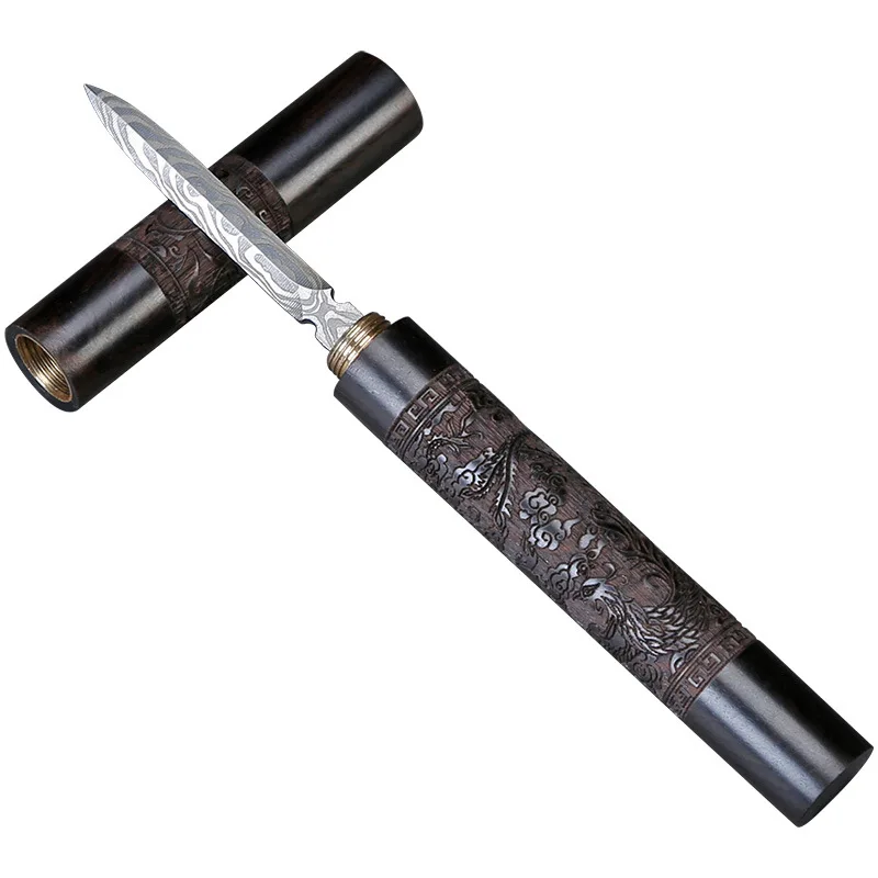 Damascus Pattern Steel Tea Needle Tea Cone Stainless Steel Wood Handle Tea set Hand-carved Kung fu Tea knife