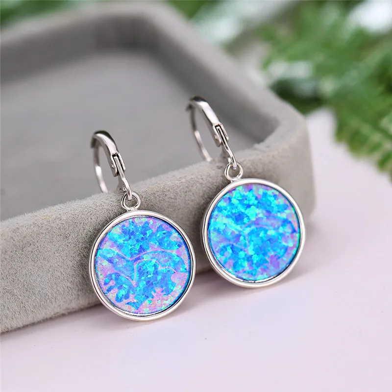 Simple Round Geometric Hoop Earrings Statement Wedding Jewelry Accessories Fashion Imitation Opal Pendant Necklace