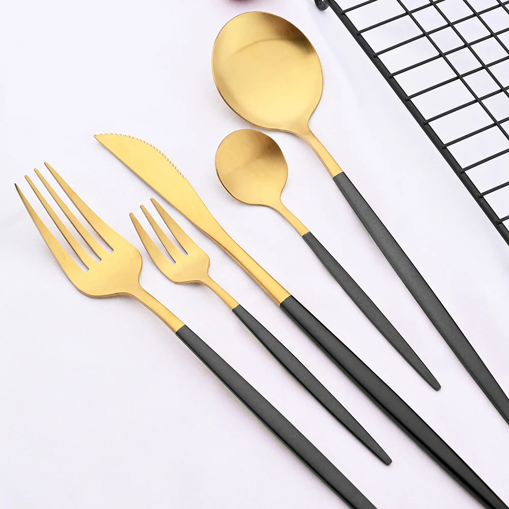 4/20Pcs Dinnerware Matte White Gold Cutlery Set Stainless Steel Flatware Set Knife Fork Spoon Wedding Kitchen Silverware Set