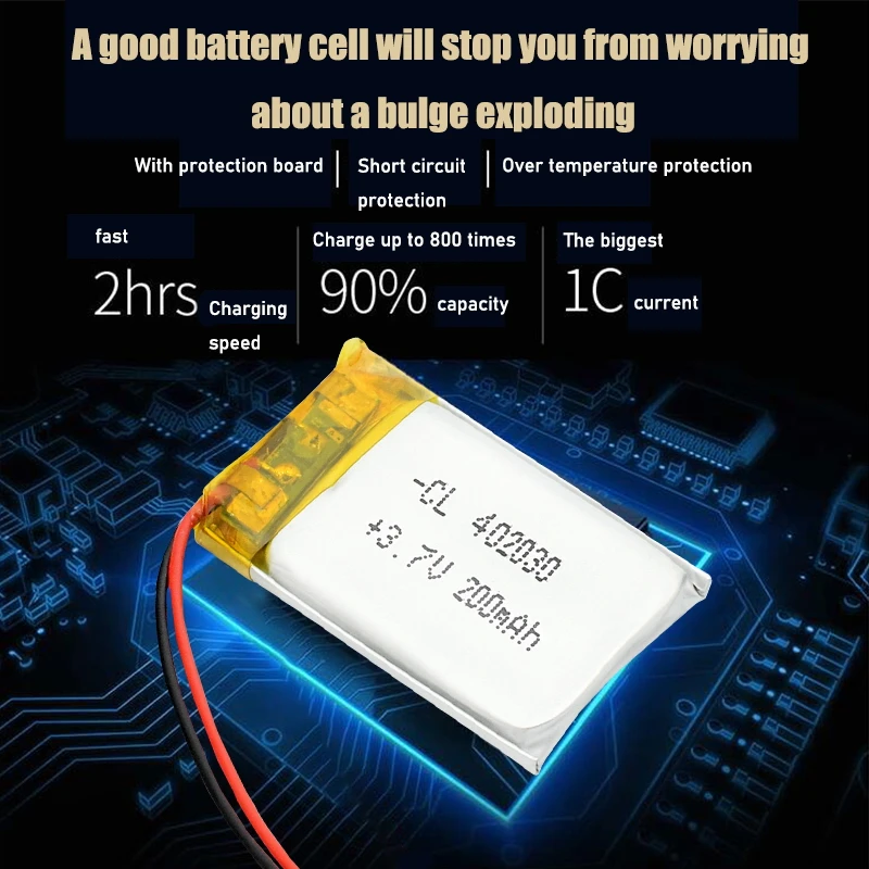 200mAh 3.7V 402030 042030 batteria ai polimeri di litio agli ioni di litio batterie ricaricabili Li-po per Bluetooth GPS MP3 MP4 MP5 PSP