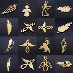 10pcs/lot diy angel wing stainless steel charm pendant wholesale cupid leaf bohemia jewelry bracelet connector charms