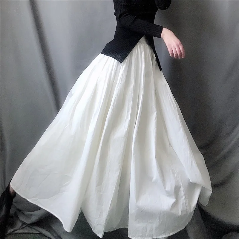 Black and white minimalist lining heavy industry shawl  skirt elastic high waist oversized hem skirt  Ruffles  A-LINE