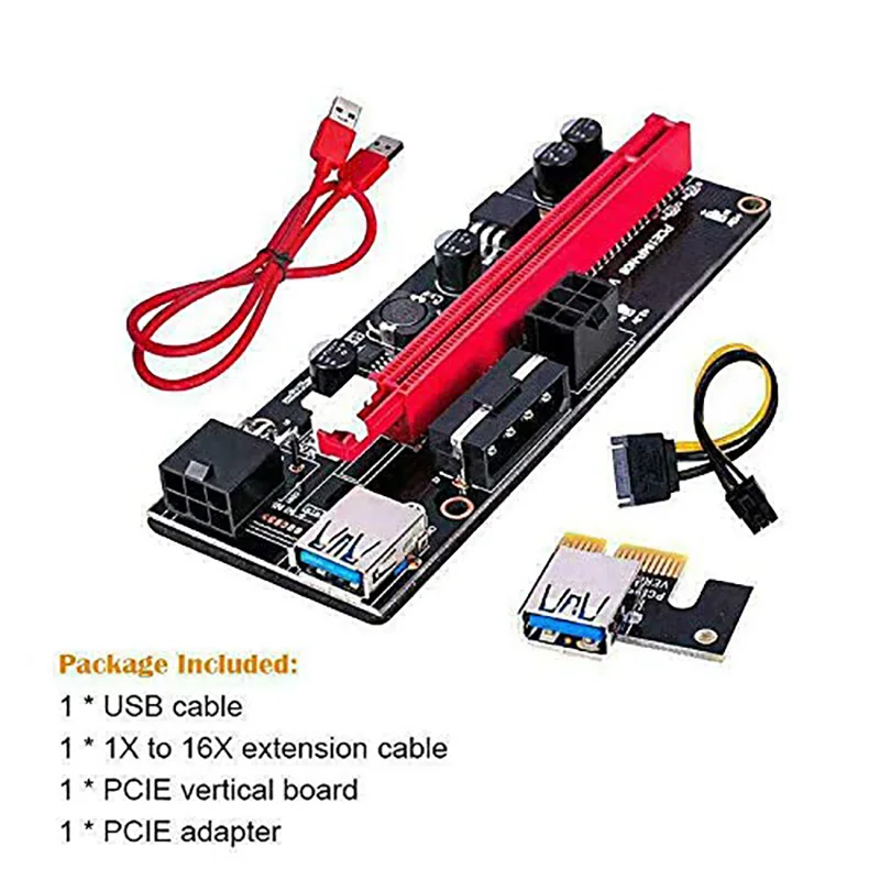 Карта расширения VER009S PCI-E, 60 см, адаптер PCIE 1X 16X, двойной светодиодный индикатор, кабель USB 3,0, 6 контактов, 4 контакта, питание для графической карты для майнинга