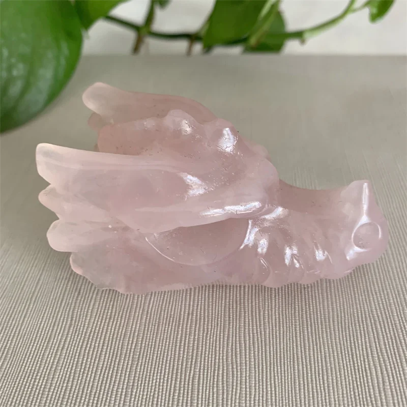 Natural Rose Quartz Dragon Head Skull Polished Healing Crystal Dragon Head For Home Decor Home Decoration Accessories