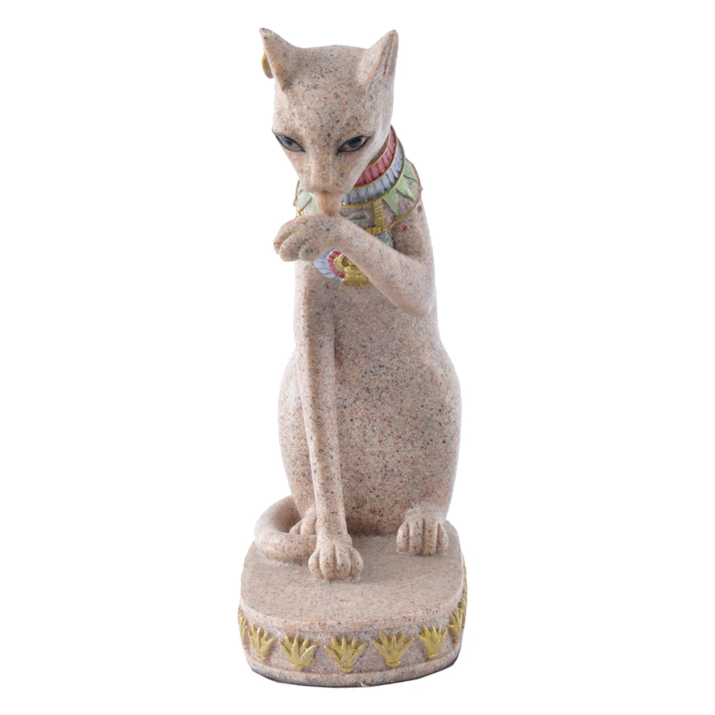 Sand Stone Ancient Egyptian Style Mau Cat Statue Hand Carved Figurine Model