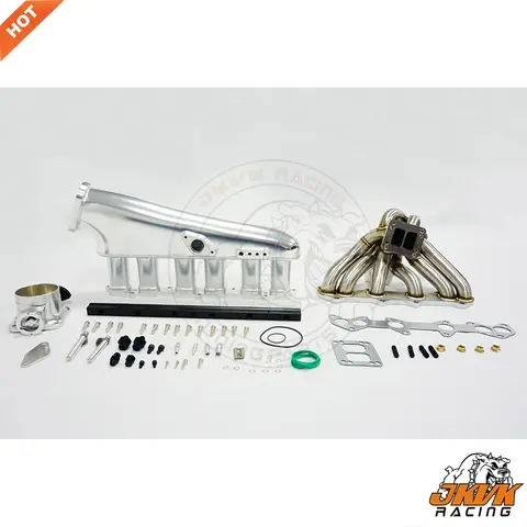 JKVK RACING Billet Intake Manifold 90mm Throttle Body with 6 injector + Turbo Manifold Kit For Supra 1JZ 1JZGTE