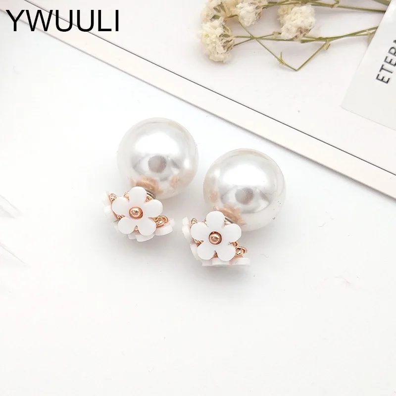 Imitation Pearl Earrings For Women Korean Style Flower Stud Earring Double Side Cute Jewelry Elegant Fashion Earing Brincos XE14