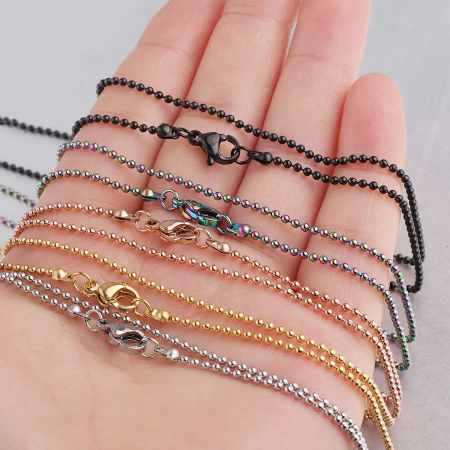 Fnixar Thickness 1.5mm Ball Bead Chain Necklace With Lobster Clasp Stainless Steel DIY Necklace Making 18“ 45cm 10piece/lot