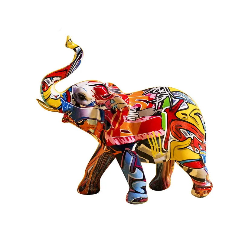 

Statue Figurine Sculpture Home Office Table Desktop Decor Ornaments Colorful elephant Painted sculpture aesthetic Artistic