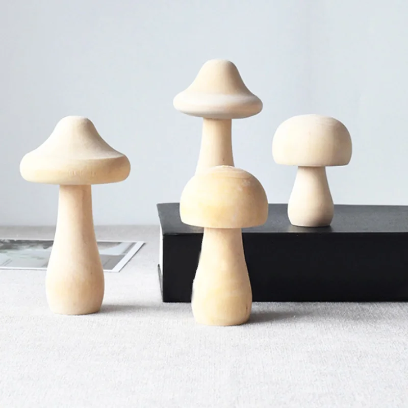 Wooden Mushroom Various Sizes Natural Unfinished Mushroom DIY Crafts Painting Peg Dolls Ornament Handmade Kids Toy Decoration