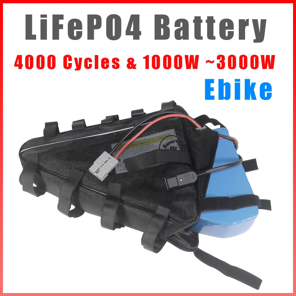 LiFePO4 24V 36V 48V 60V 52V 72V Triangle Bag Electric bike Battery 4000 time Long life cycle