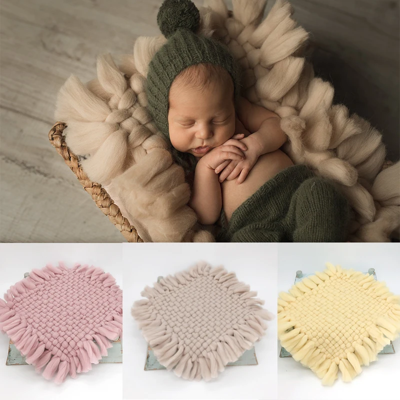 Baby Photography Props Newborn Photo Shooting Blanket Weaving Thick Basket Filler Wool Blanket Infant Accessories Foto Studio