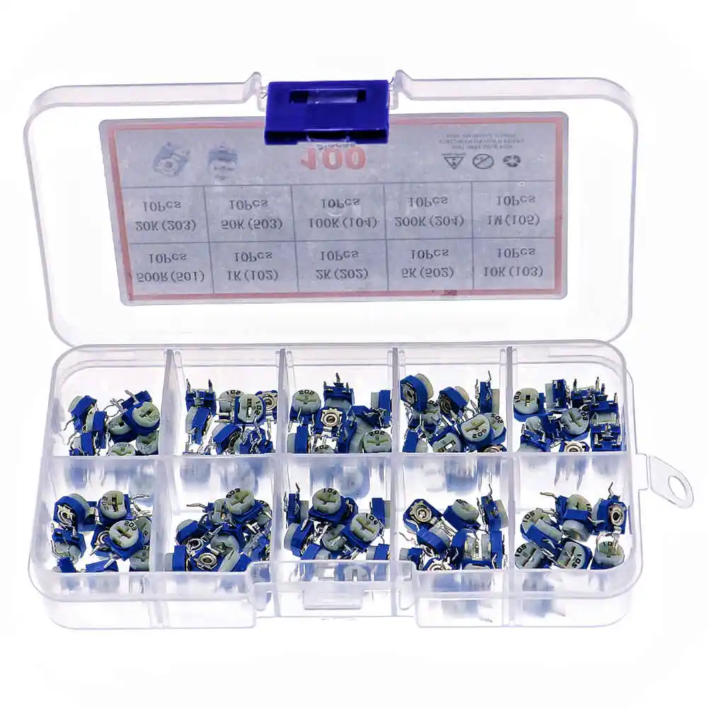 100pcs/box 10Kinds RM063 Horizontal Trimpot Potentiometer Assortment Kit