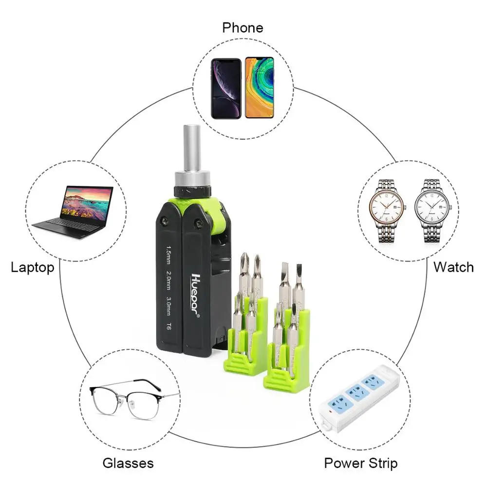 Imagem -04 - Huepar Multi-bit Catraca Precisão Chave de Fenda Conjunto 8-em1 Mecanismo de Carga Rápida Kit Chave de Fenda Ferramenta de Reparo Dobrável para Telefones pc