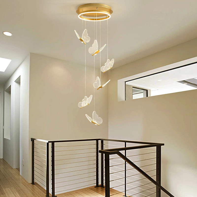 Butterfly Led Pendant Light Indoor Lighting Staircase Duplex Living Room Dining Room Restaurant Art Hallway Decoration