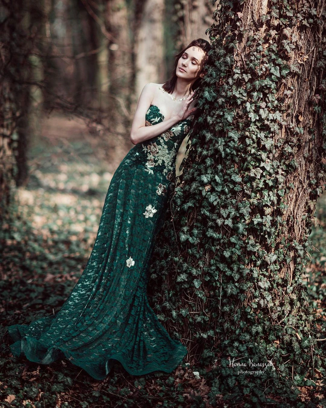 Vestido de Hada Verde oscuro sin tirantes para sesión de fotos, vestido de noche largo de encaje, tul, fiesta de graduación con tren, talla grande