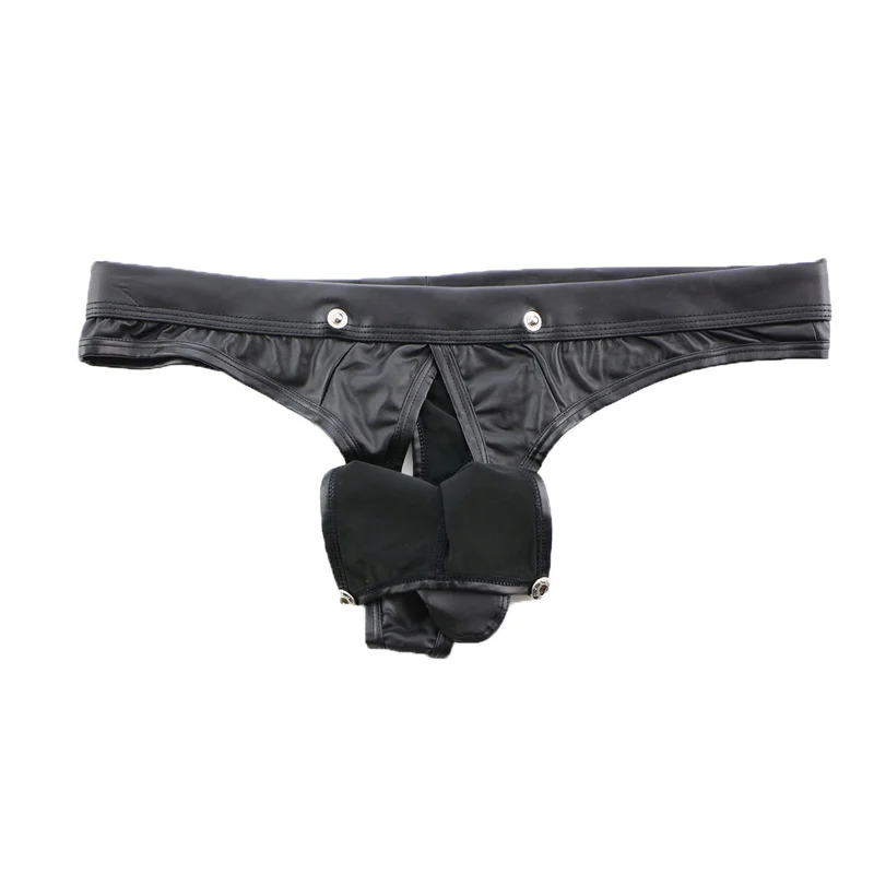 Mens Thong G-string Jock Strap PU Leather Open Crotch Buttons Sexi Thongs Exotic T-back Gay Panties Tanga Hombre Stringi Meskie