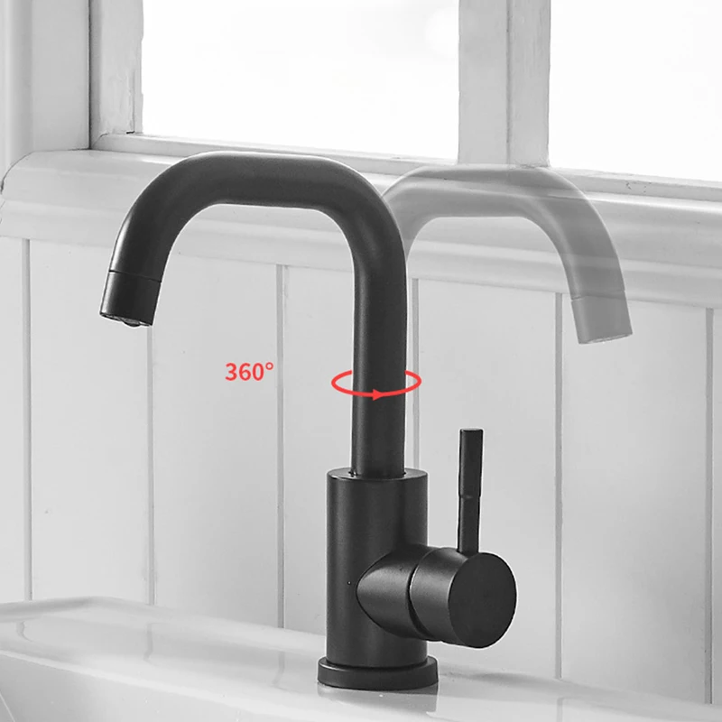 ALENARTWATER Bathroom Sink Washbasin Faucet Matte Black Deck Mounted Basin Crane Cold Hot Water Mixer Tap 360 Degree Rotation