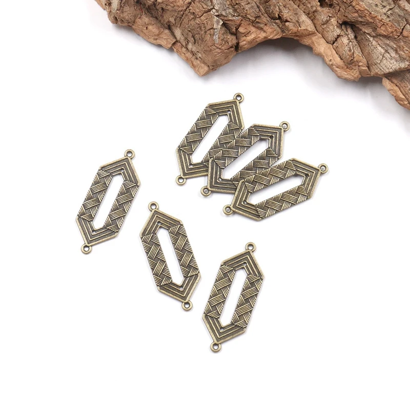 New 6pcs/bag 45*18mm Retro Bronze Zinc Alloy Rhombus Wavy Shape Connector Charms for DIY Necklace Earrings Jewelry Accessories