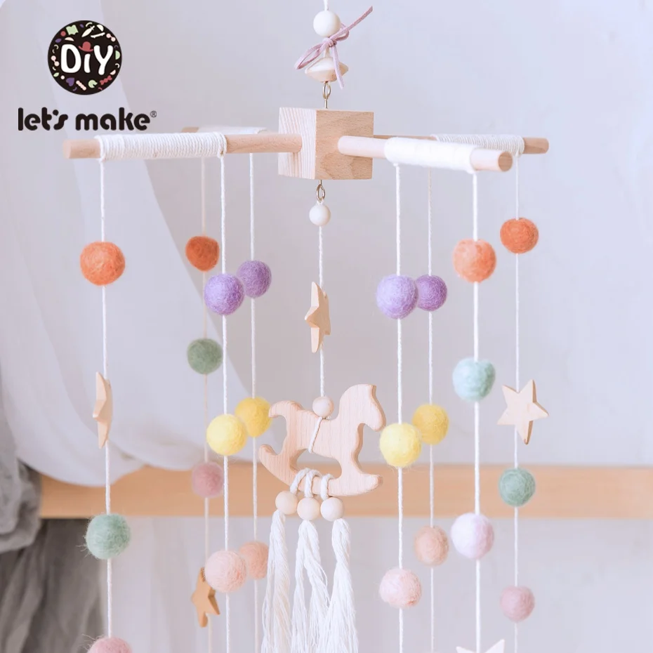 Let'S Make – guirlande Mobile en feutre de laine pour bébé, décor de fête prénatale en bois, cloches de lit suspendues