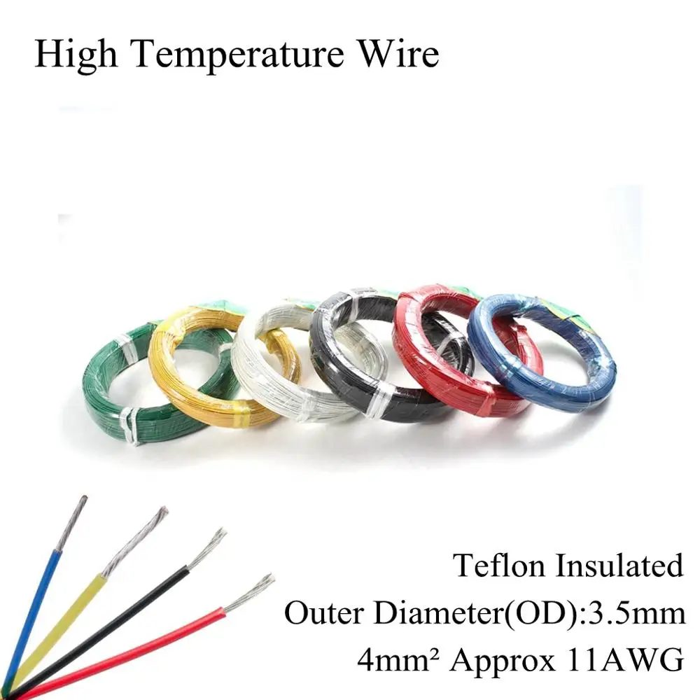 

Термостойкий провод 11AWG 4 мм², изоляционный устойчивый кабель из ПТФЭ, оловянный посеребренный медный провод 4 мм, квадратный 4 мм2