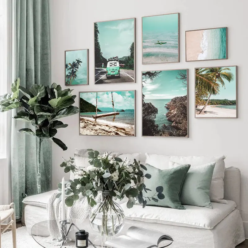 Sea Beach Coconut Tree Starfish swing Wall Art Canvas Painting Nordic Posters And Prints Wall Pictures For Living Room Decor