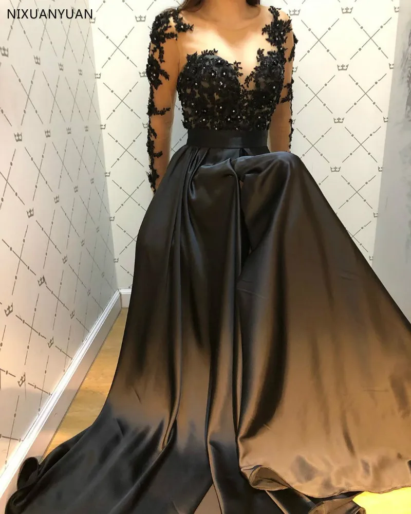 

Evening Formal Dress 2021 Abendkleider Vestido Longo Festa Robe De Soiree Black Long Sleeve Arabic Long Evening Dresses