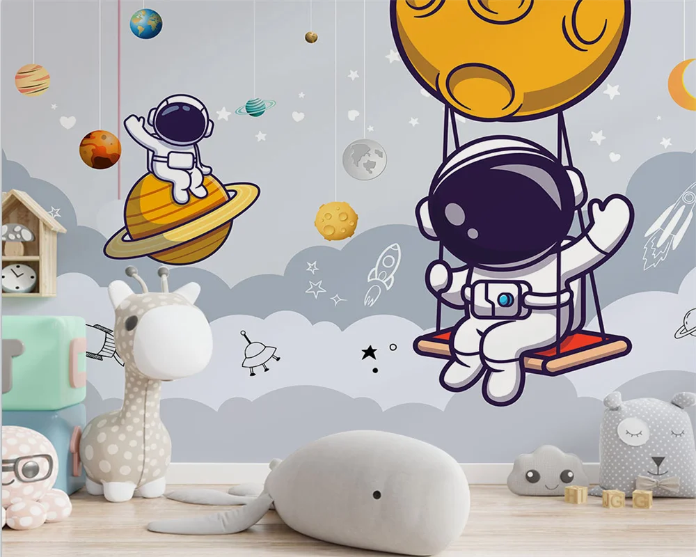 

beibehang Custom papel de pared modern nordic hand-painted cartoon cosmic astronaut children's room background wallpaper