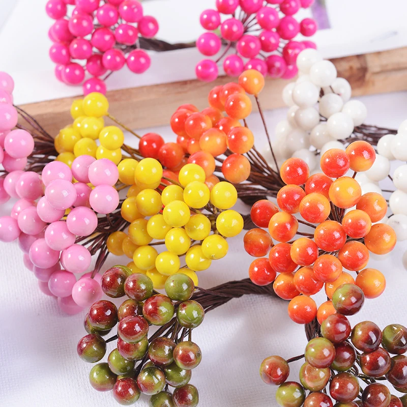 25pcs 50heads Artificial Flower Christmas Berry Bacca For Wedding Decoration DIY Scrapbooking Decorative Wreath Fake Flowers