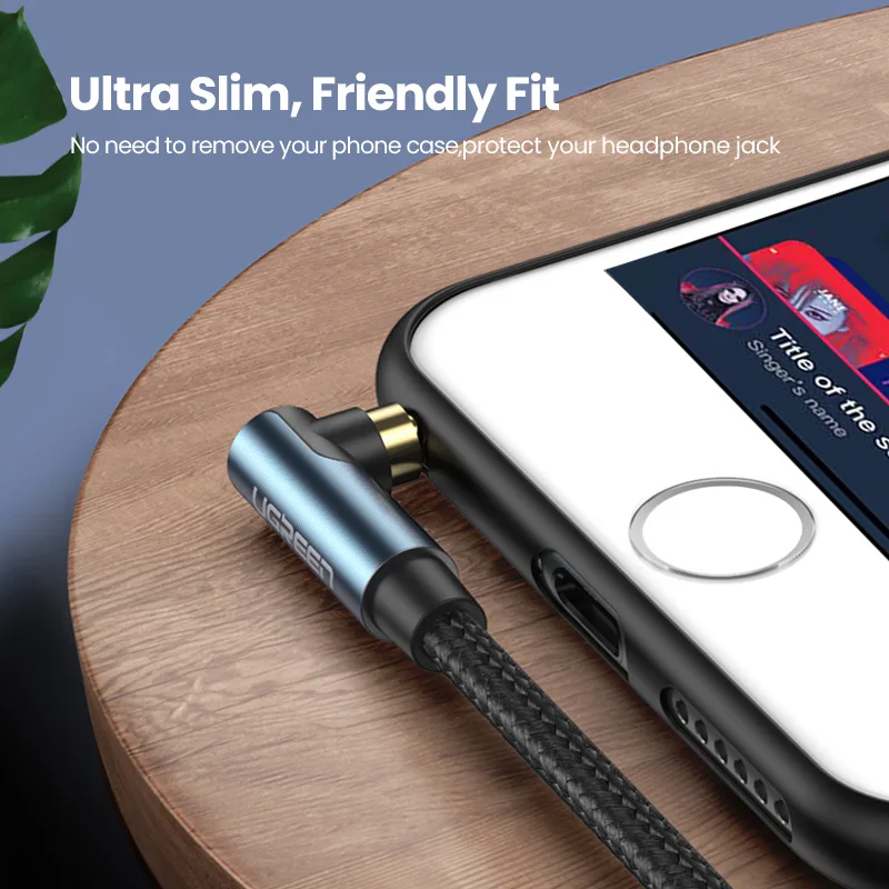 UGREEN Aux Cable Audio Hi-Fi Stereo Male to Male 90 Degree Right Angle 3.5mm Speaker Universal Braided Auxiliary Audio Cord