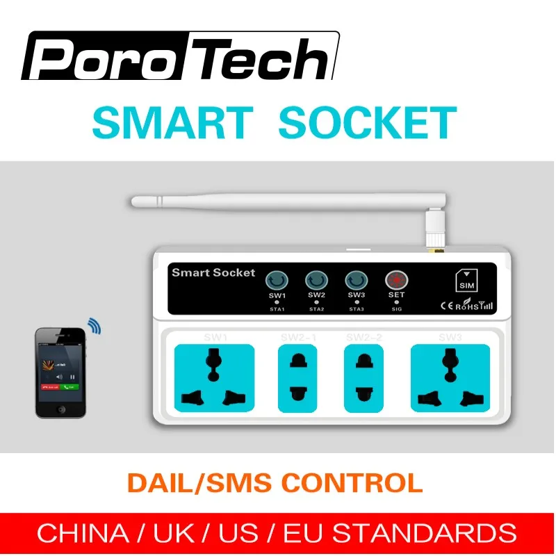 20pcs/lot SC3-GSM smart power socket Wireless Mobile Phone PDA GSM Remote Control 4 Outlets Power Socket Smart Switch Plug