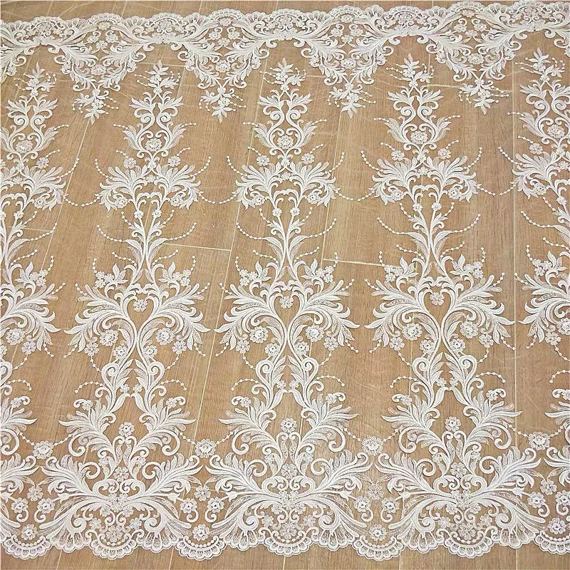 2020 New arrival seuqins lace fabric fashion wedding dress lace fabric 130cm width ivory lace sell by yard