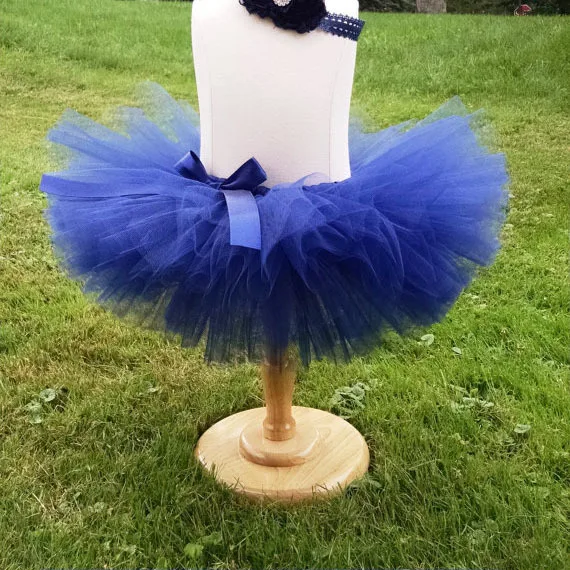 Girls Royal Blue Tutu Skirt Baby Ballet Tulle Pettiskirt Tutus with Bow and Flower Headband Children Halloween Party Skirts 1-9Y