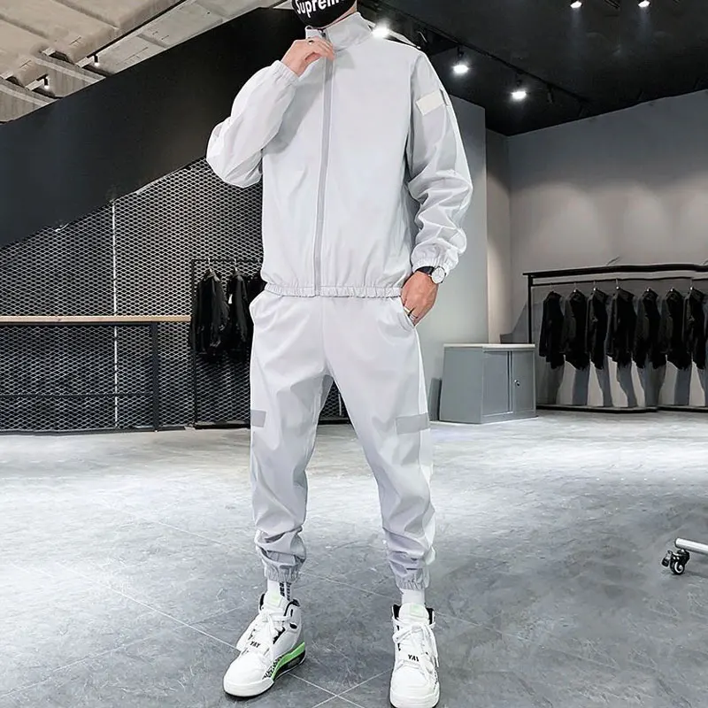 Men Sportswear Set Spring Autumn Hoodies Set Men\'s Tracksuit Patchwork Hip Hop Jacket+Pants Male Casual Two Pieces Track Suit