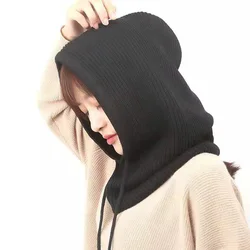 Cachecol com capuz de caxemira feminino, balaclava de malha feminina, gorro de lã quente, cachecol à prova de vento