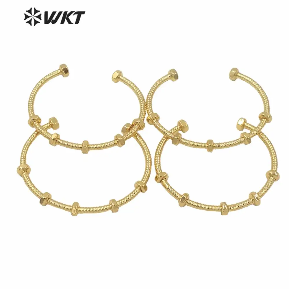 WT-B561 Special Design Cuff Bangle Screw Shape Punk Style Brass Bangle Gold Eletroplated Cool Fashion For Girl