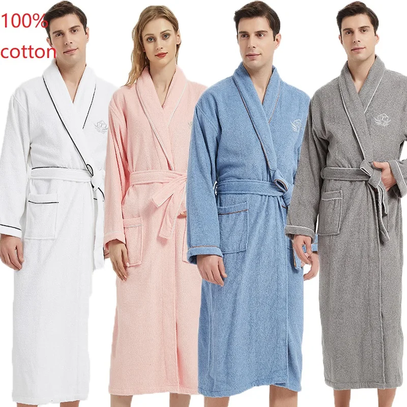 100%cotton Toweling Terry Robe Unisex Lovers Soft Bath Robe Men Women Nightrobe Sleepwear Home Dressing Gown Bathrobe Pajamas