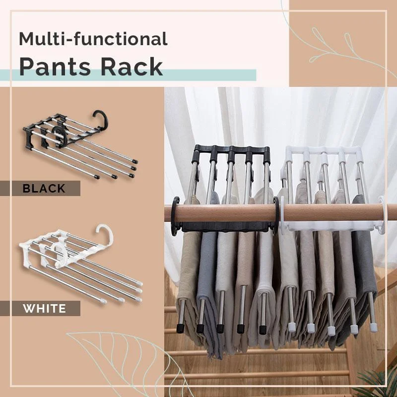 

Multi-functional 5 in 1 Trouser Storage Rack Adjustable Pants Tie Storage Shelf Closet Organizer Stainless Steel Clothes Hanger