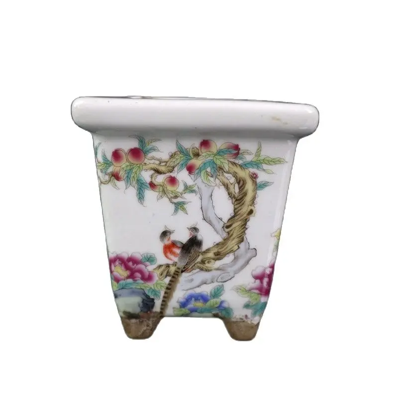 China Old Porcelain Pastel Longevity Pattern Square Flowerpot