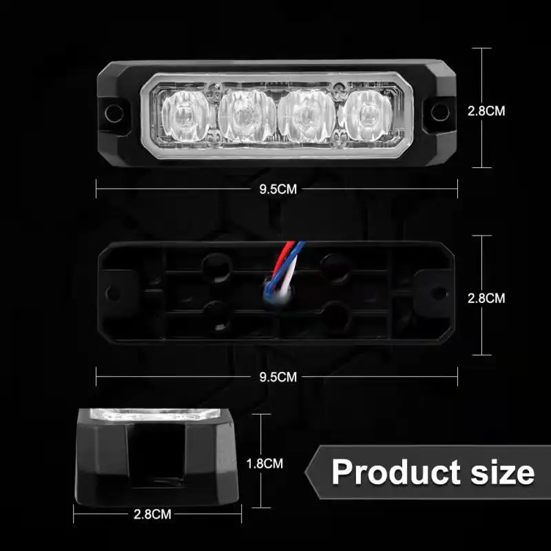 Lumière stroboscopique à 4led 12-24V, synchronisation à 5 fils, lampe d'avertissement clignotante, Signal d'urgence latéral de camion, lumière de calandre montée sur voiture pour moto