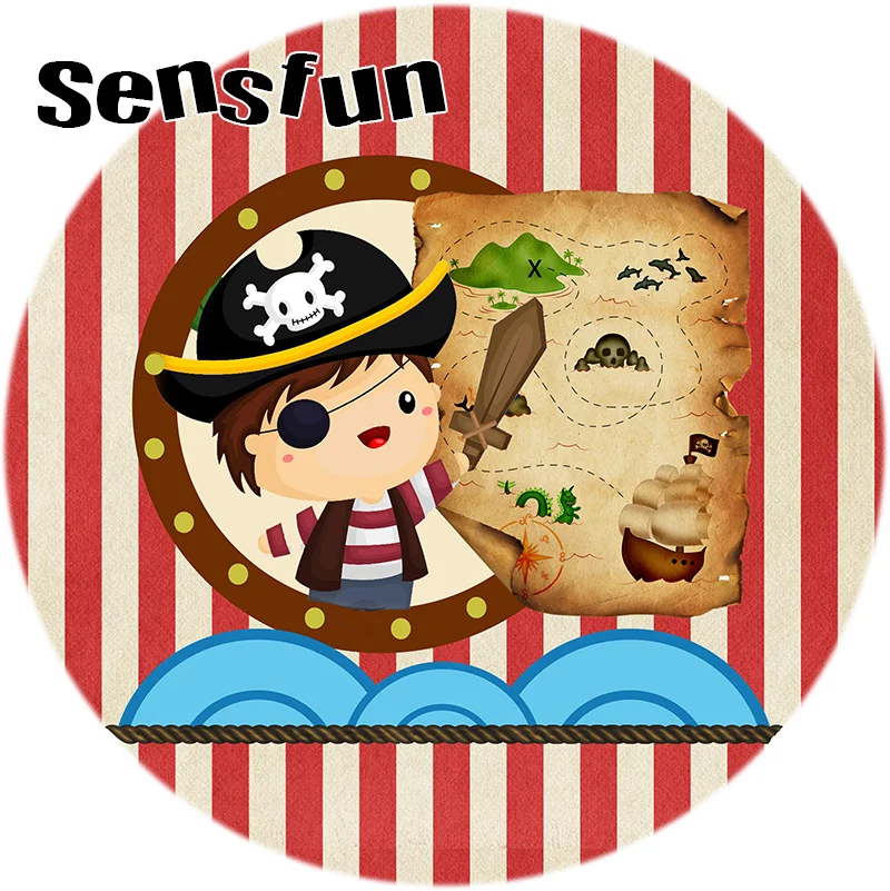 دائرة مستديرة القراصنة موضوع الأولاد حفلة عيد ميلاد خلفية للصور استوديو مخطط بحري خريطة التصوير خلفية مخصصة