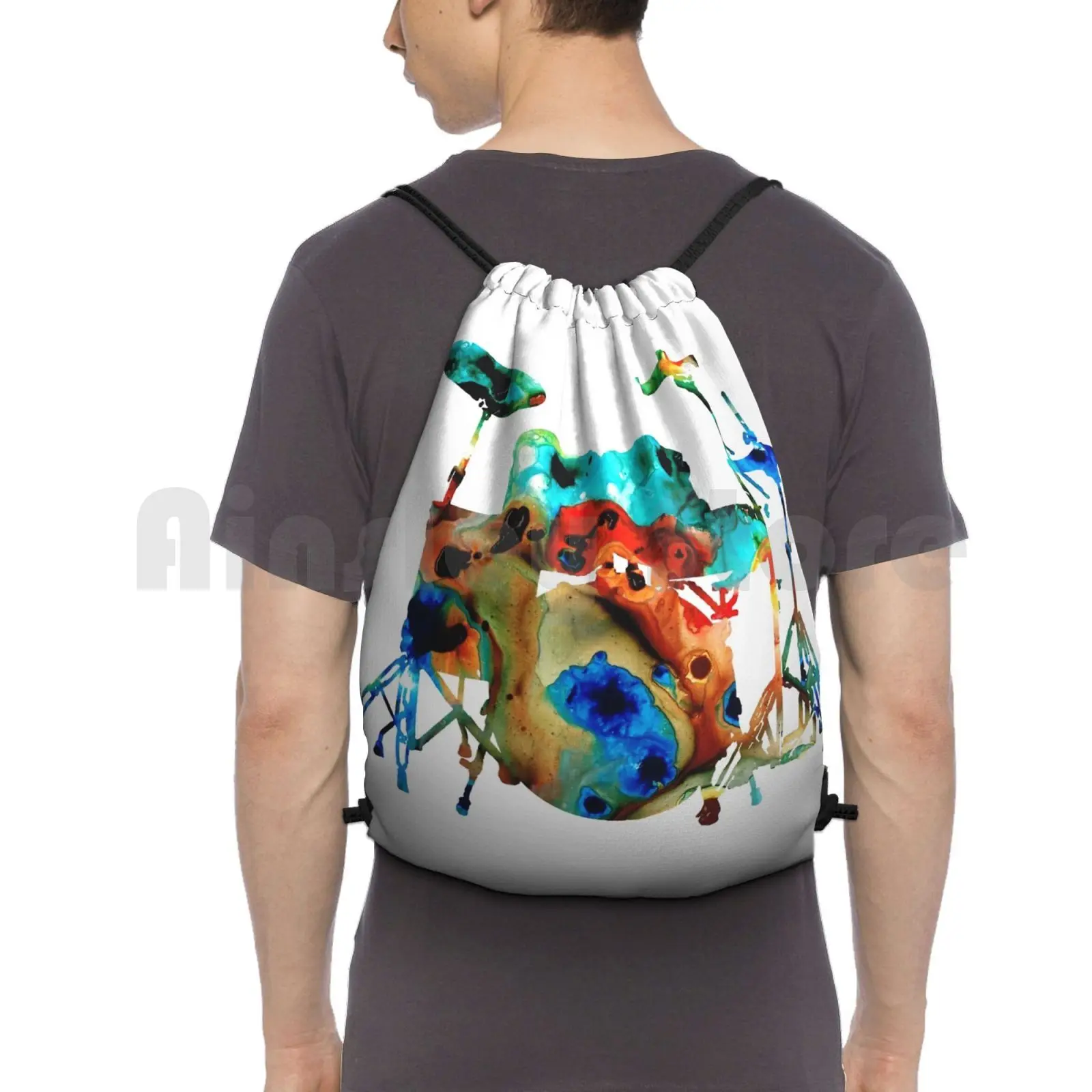 The Drums-Music Art By Sharon Cummings Backpack Drawstring Bags Gym Bag Waterproof Drum Drums The Drums Drummer Music