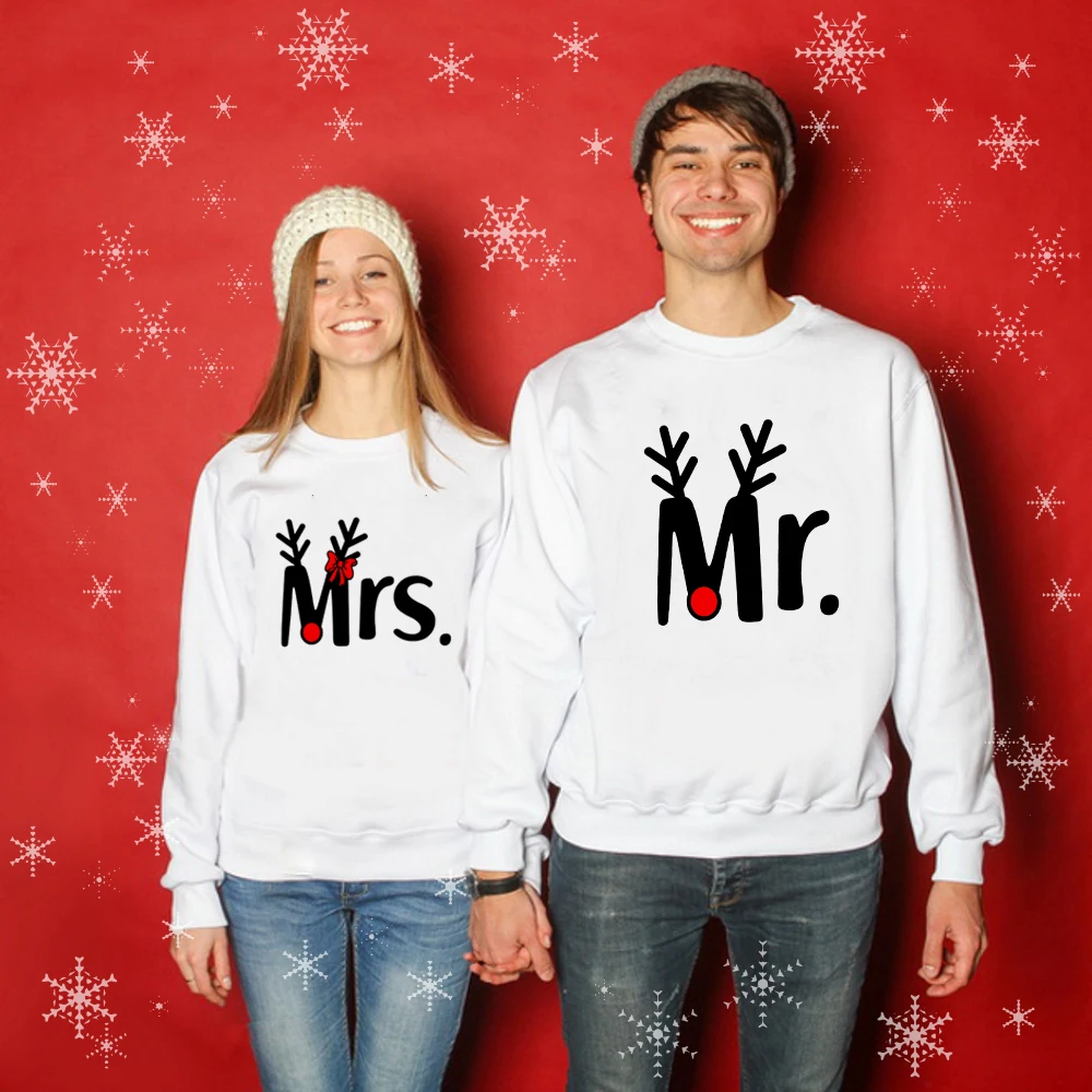 Merry Christmas Husband & Wife Pullover Lovely Couples Hoodies X-Mas Gift Mr and Mrs Couple  Sweatshirt