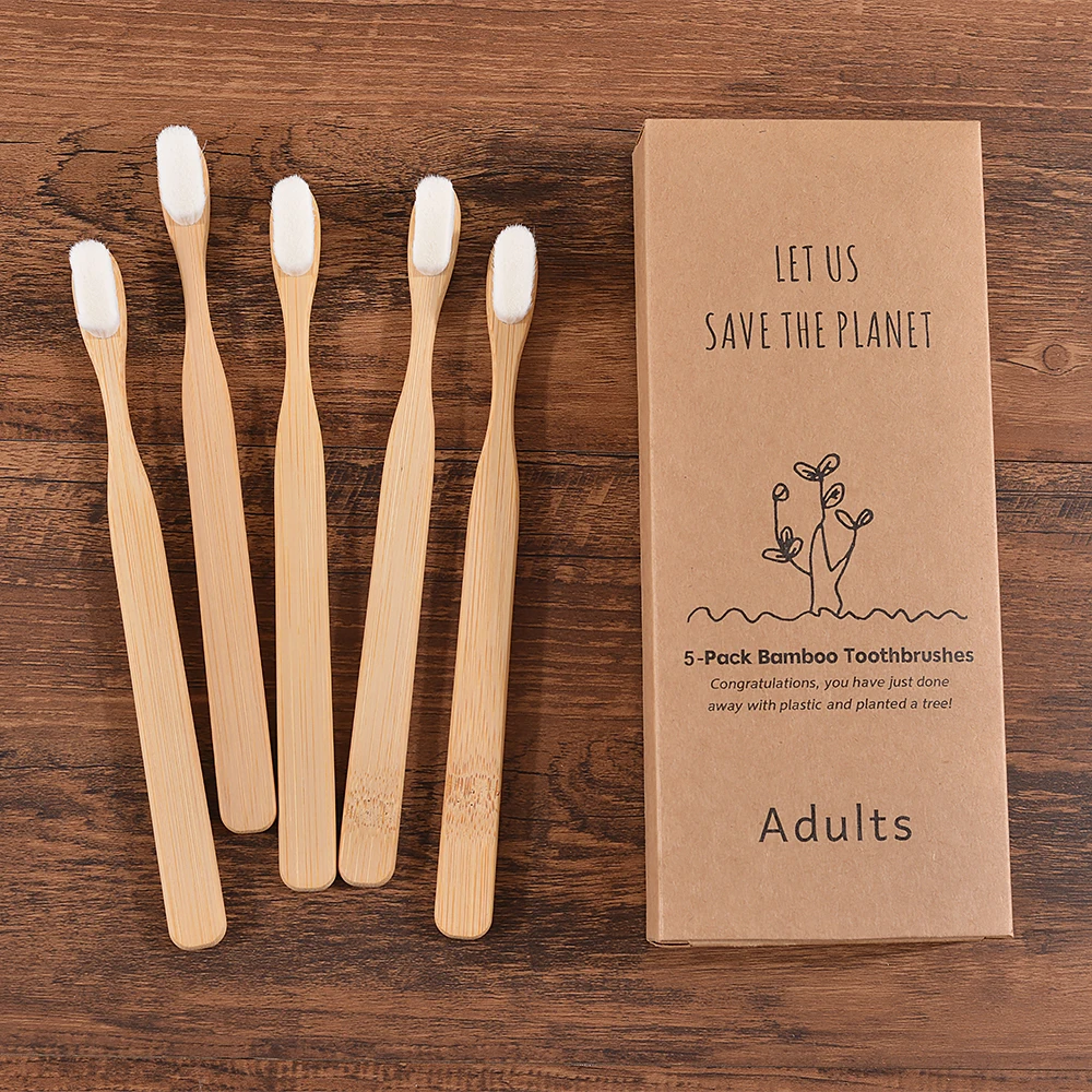 5Pcs Ultra Fine Soft Toothbrush Million Bristle Adults Bamboo Toothbrush Vegan Teeth Deep Cleaning Dental Oral Care Tooth Brush