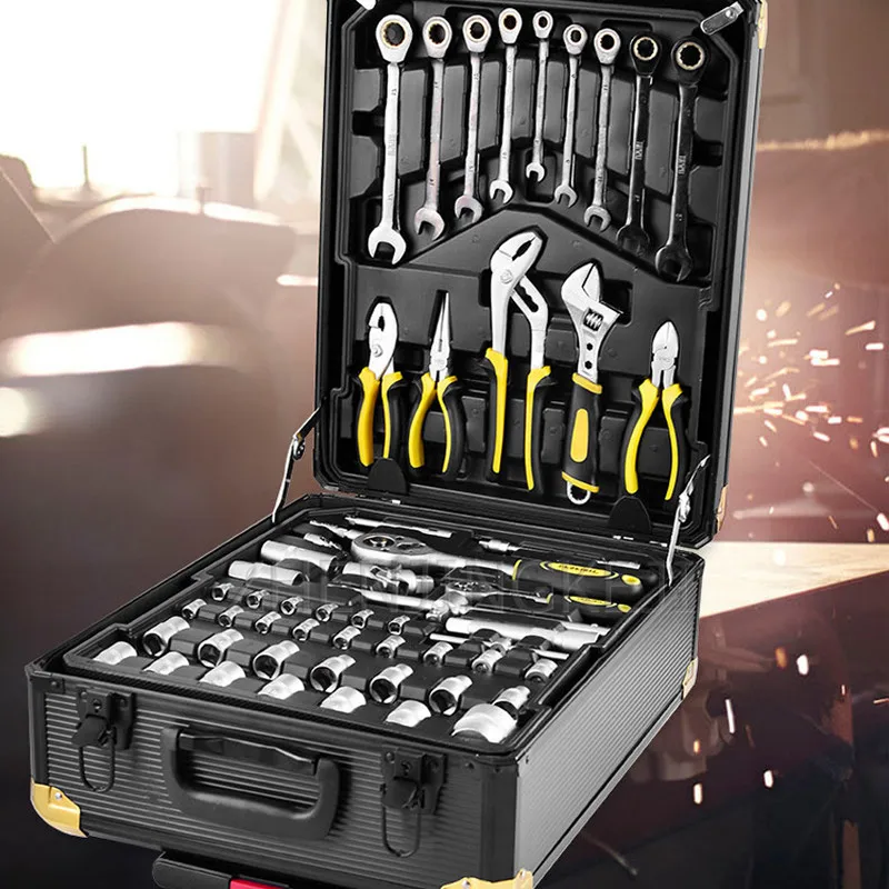 Conjunto de ferramentas manuais de 186 peças, combinação de ferramentas de hardware, reparo de liga de alumínio para casa, caixa de equipamentos de manutenção, combinação de ferramentas elétricas