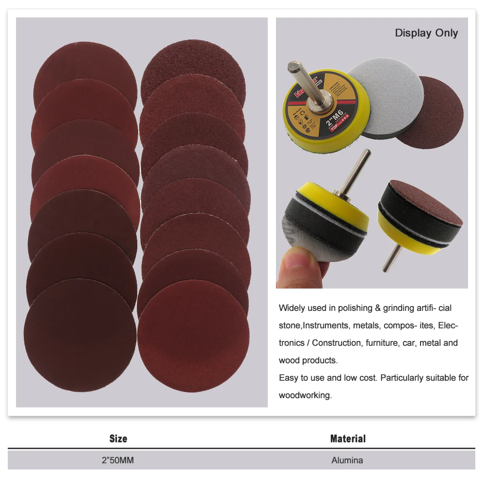 50Pcs 2 Inch Sanding Disc Hook and Loop Sandpaper 50mm Aluminum Oxide 40-2000 Grits for Wood Mental Sanding Polishing