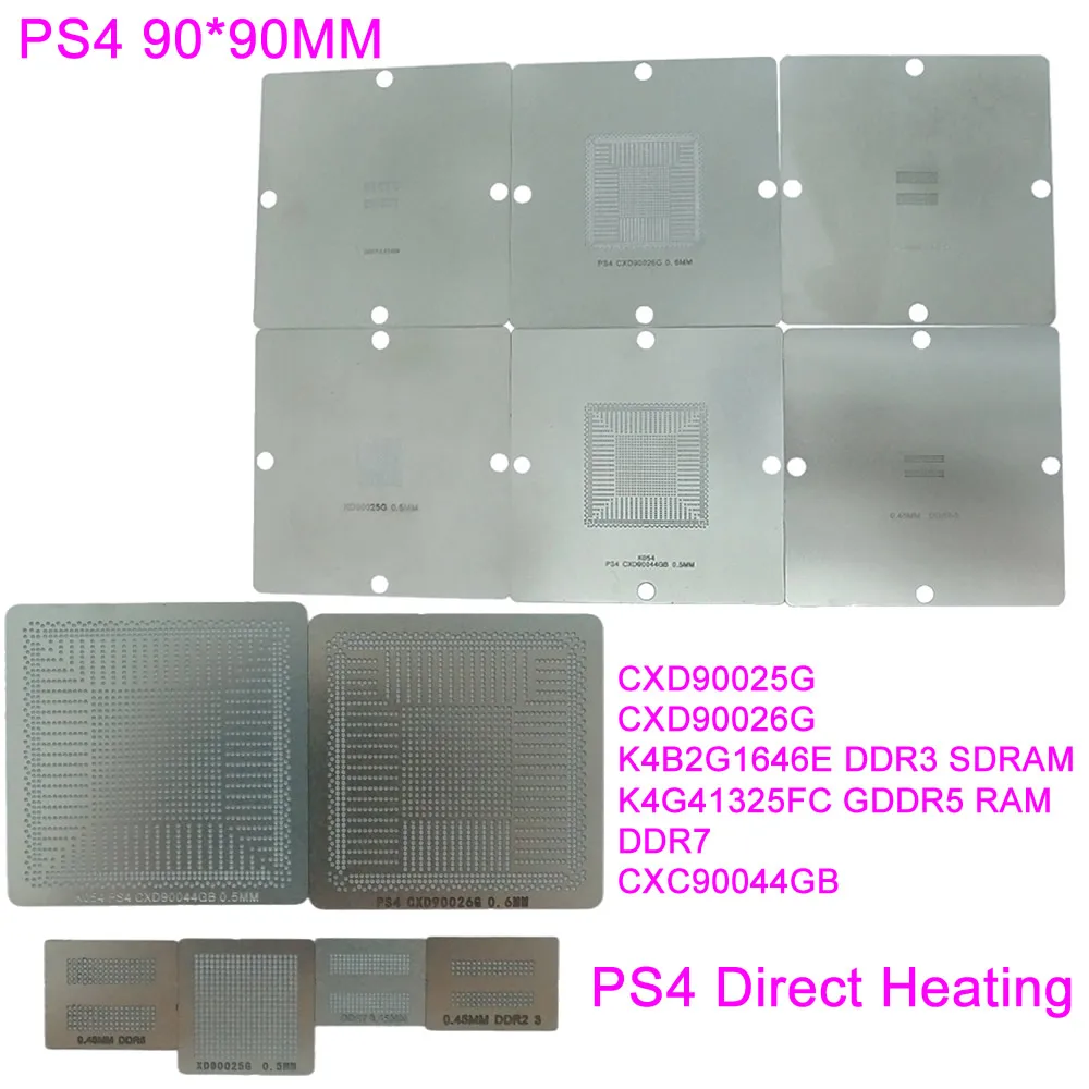 1pc BGA Reballing Stencils PS4 90mm Direct Heating Solder Ball Steel Template CXD90025G CXD90026G GDDR5-RAM DDR3 DDR7 CXC90044GB